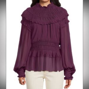 Farm Rio Ruffled Peplum Top in Burgundy NWOT